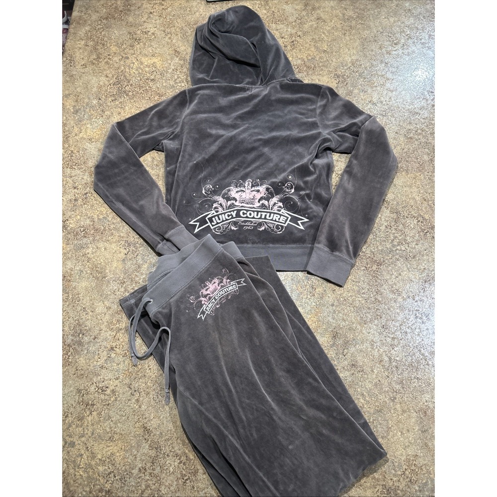 Vintage Y2k Juicy Couture Tracksuit Set Velour Top Large Bottoms Medium Flare